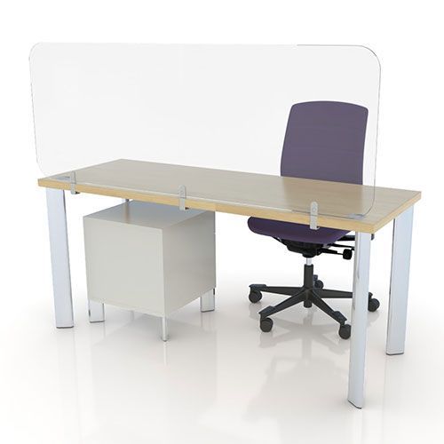 In stock clear acrylic desk dividers fitted to the back of the desk.