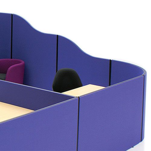 1.5m high Budget wave top acoustic panels with blue fabric and black edging