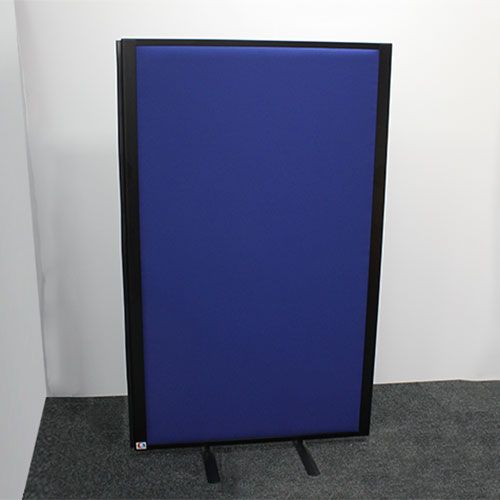 Morton 42mm Acoustic Office Partitions with blue fabric and black aluminium frame. 