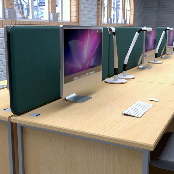 Nova Deluxe 66mm Acoustic Office Desk Dividers with green fabric and black edging