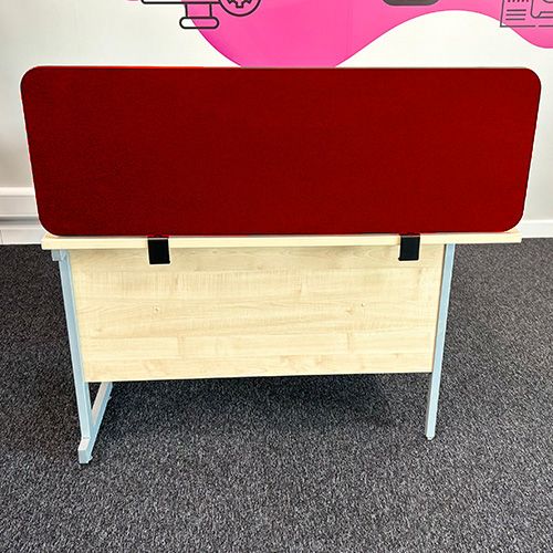 Xpress non acoustic desk divider at 500mm high, in red fabric
