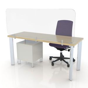 In stock clear acrylic desk dividers fitted to the back of the desk.