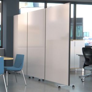 Flexi-Screen Laminate Foldable Screen Divider with white gloss laminate panels. 
