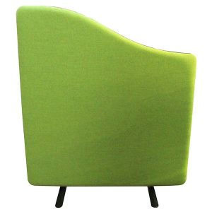Wave top office partition with green fabric and black stability feet. 