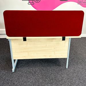 Xpress non acoustic desk divider at 500mm high, in red fabric